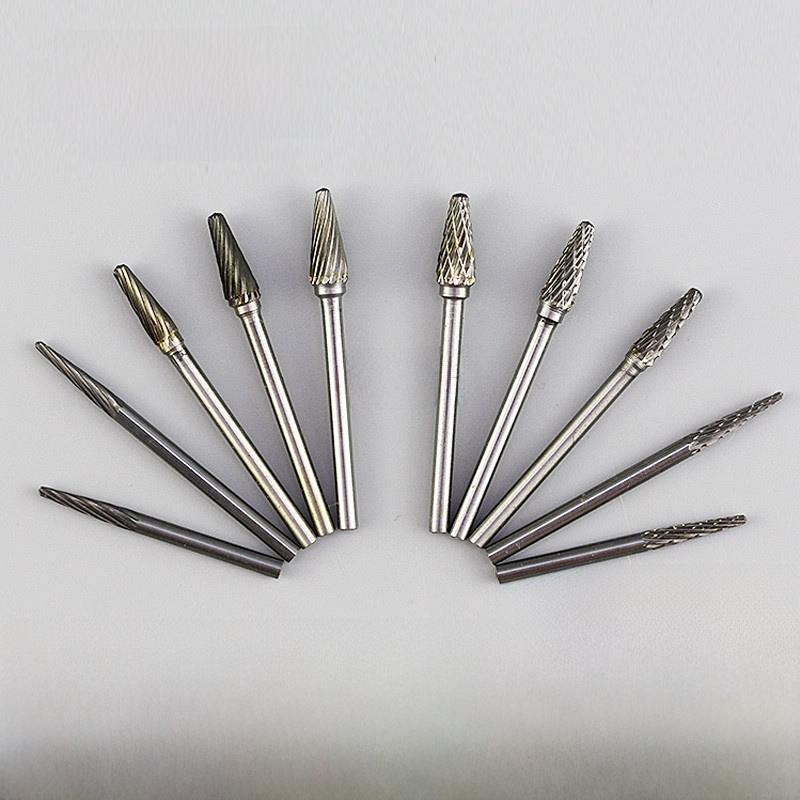 金鹰硬质合金磨头旋转锉钨钢铣刀头L针木工根雕工具单双槽235mm