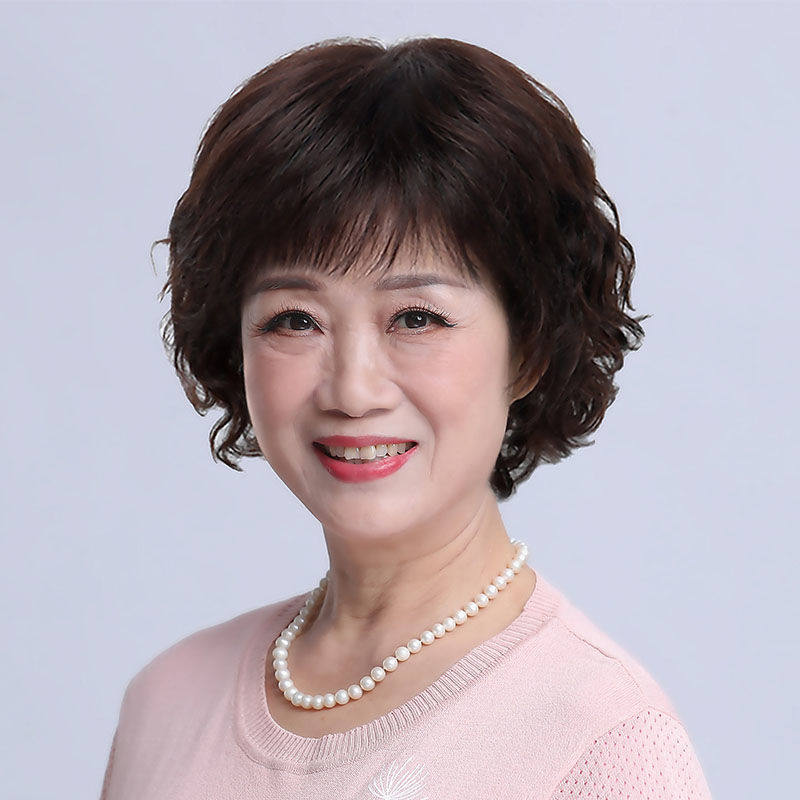 e7中老年假发真发女短发假发套真人发丝短直发妈妈短卷发全头套自