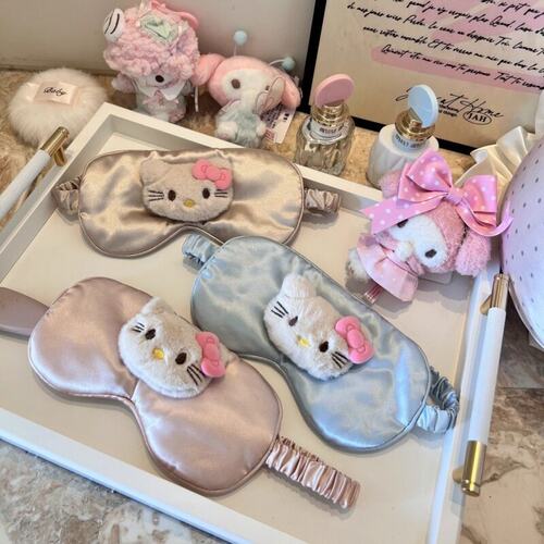 可爱HelloKitty眼罩冰丝睡眠遮光透气办公室卡通kt猫卡通缎面玩偶