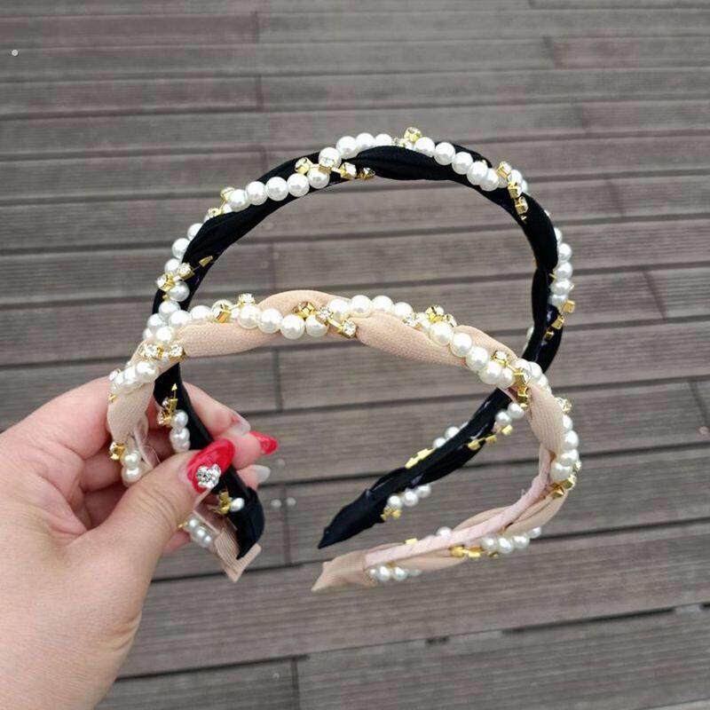 韩版奢华镶钻手工辫子发箍 珍珠缠绕波浪形头箍 水钻发饰品女头扣