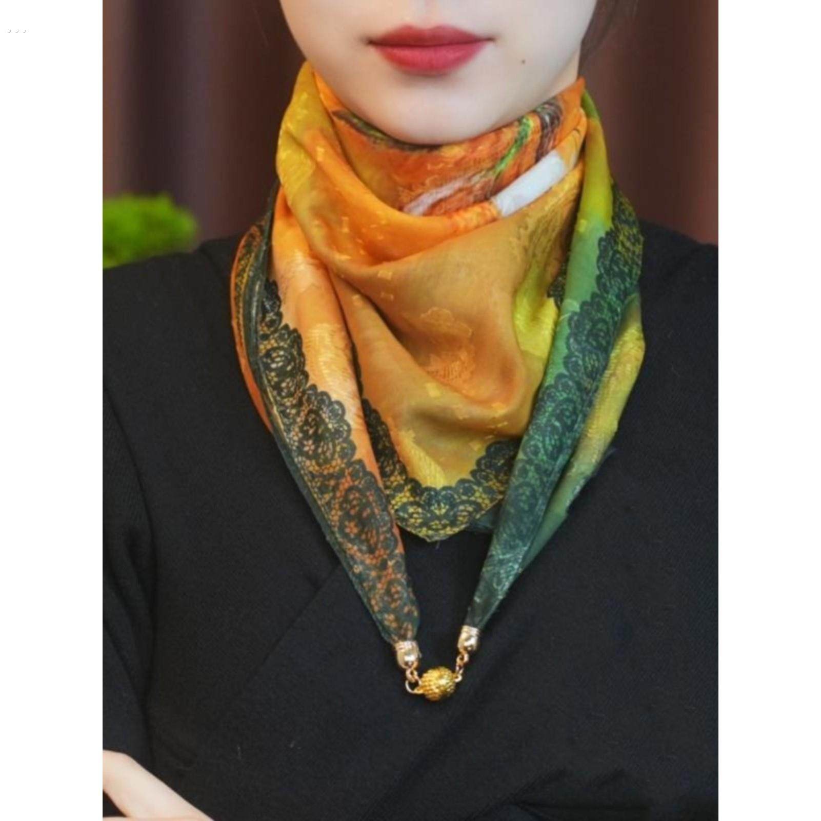 2024年春秋夏季新款彩色花卉剪花68*68磁吸扣方巾女时尚懒人围巾