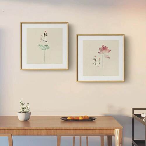新中式餐厅装饰画饭厅原木风挂画茶室客厅厨房餐边柜墙面书房壁画