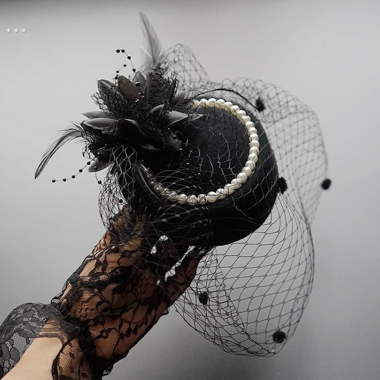 民国发饰夜上海网纱帽名媛旗袍配风面纱小礼帽儿童走秀晚宴礼服头