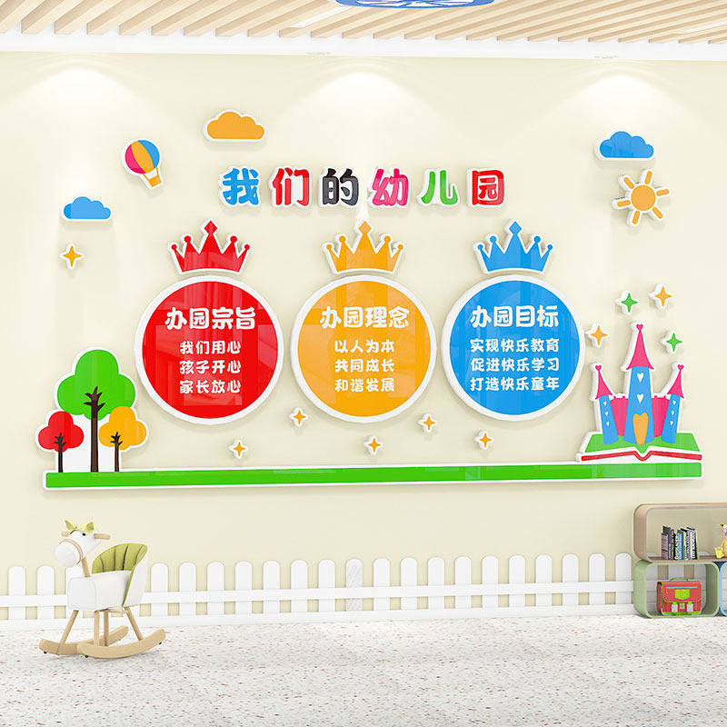 开学主题幼儿园办园宗旨文化墙走廊过道布置装饰托班楼梯背景墙贴