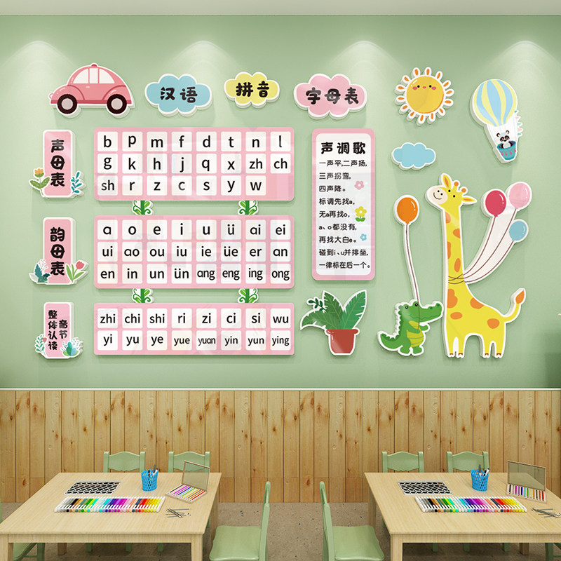 幼儿园墙面装饰环创主题墙成品立体神器汉语拼音韵母声母表贴纸画