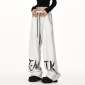 复古潮牌嘻哈高街水洗爵士舞抽绳休闲运动裤 RESUMM涂鸦卫裤 女美式