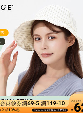 OCE条纹格子遮阳小圆帽女款渔夫帽2026新款防晒防紫外线夏季帽子