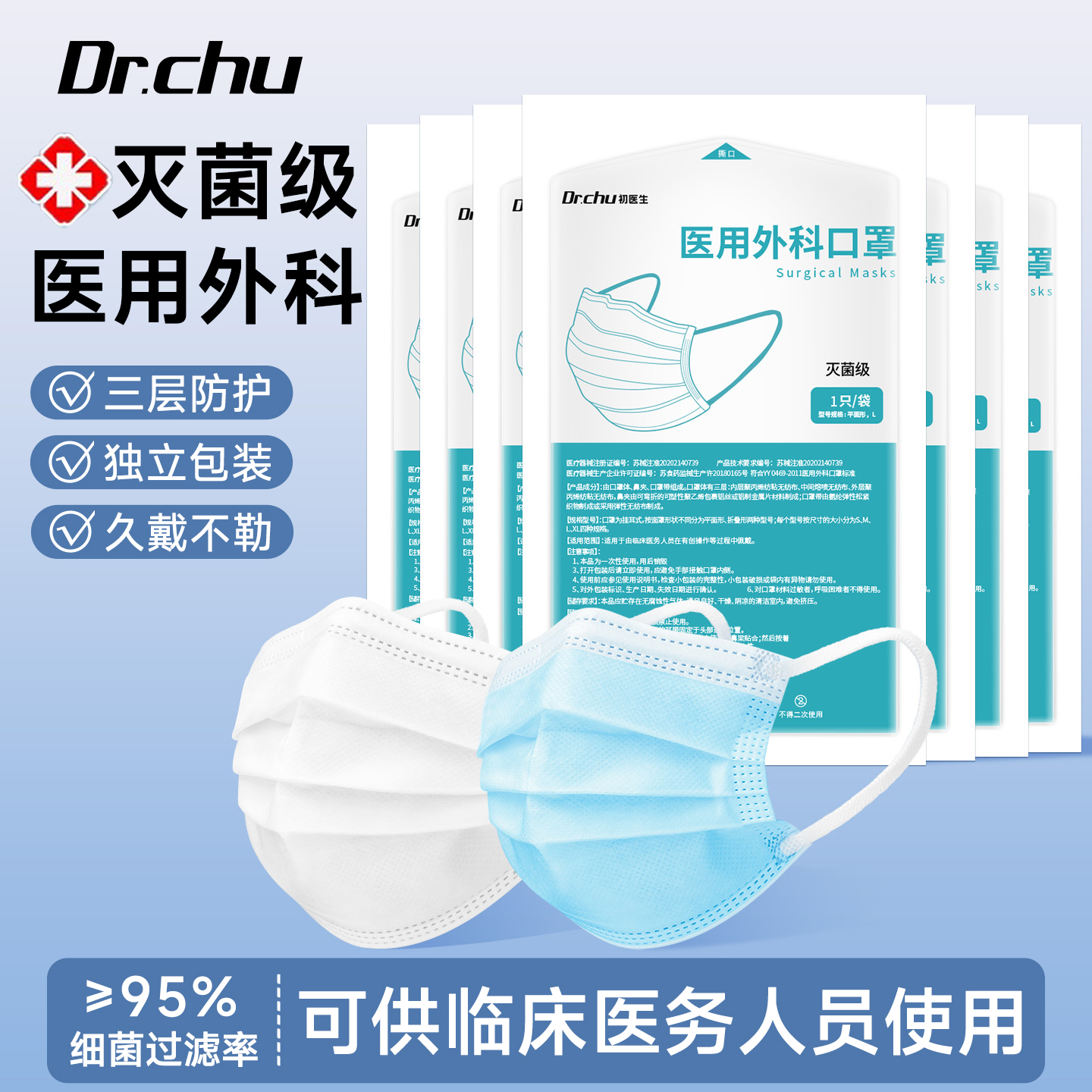 灭菌级医用外科口罩一次性医疗正品官方旗舰店成人蓝色独立包装冬