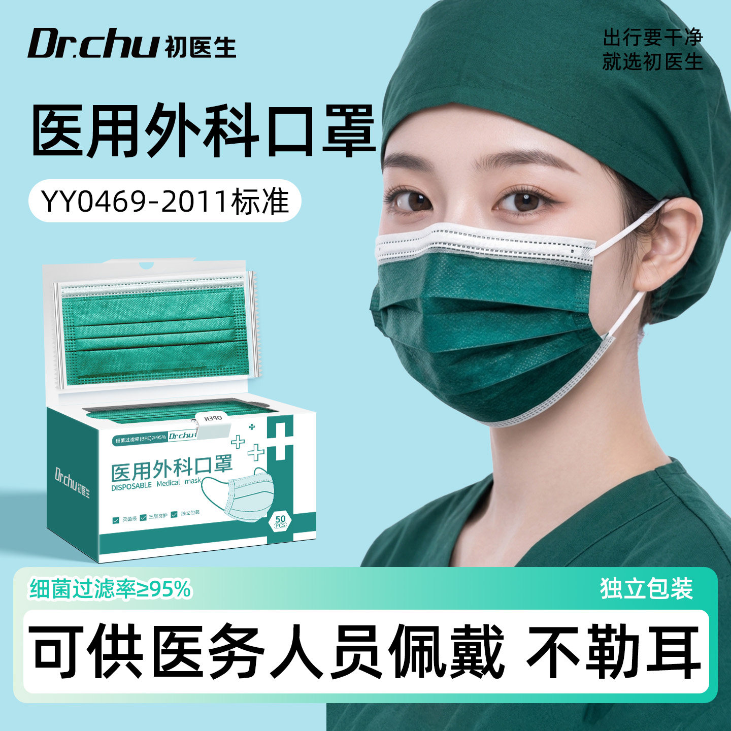 医用外科口罩绿色灭菌手术室专用