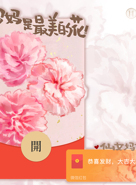 新款母亲节微信红包封面原创康乃馨花卉序列号手绘水彩花卉WX皮肤
