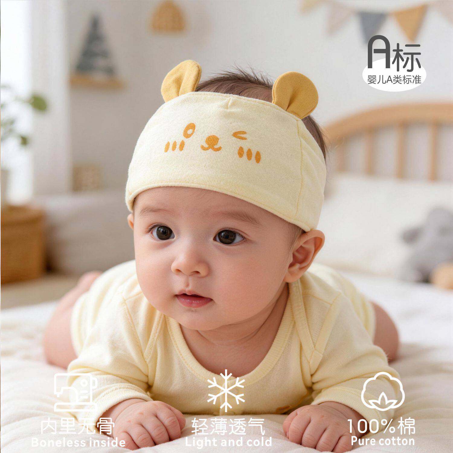夏季婴儿纯棉空顶胎帽薄款透气轻薄男女初生宝宝无骨护囟门凉帽子