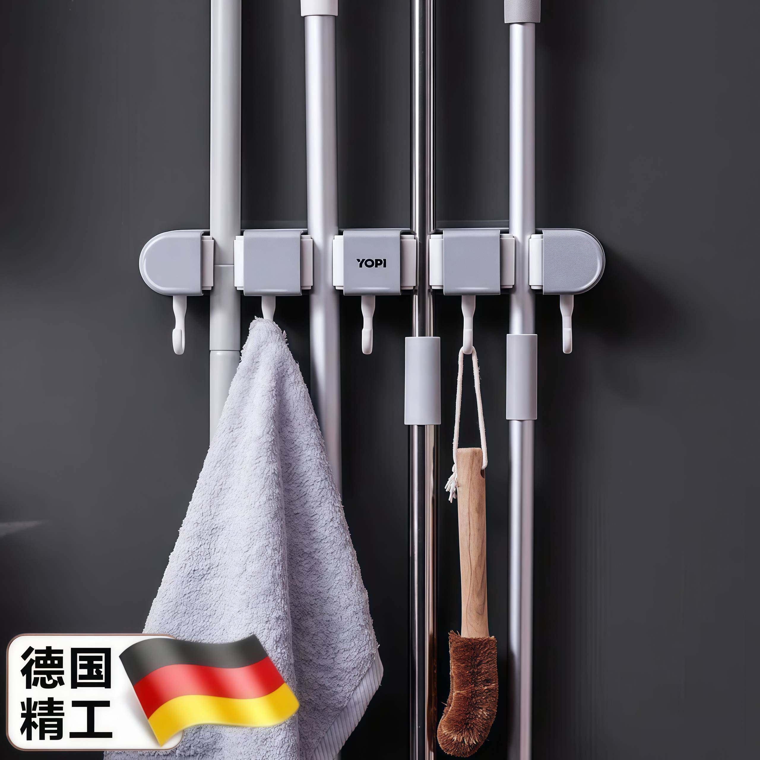 拖把夹壁挂神器家用扫把挂钩免打孔收纳卫生间强力置物固定架