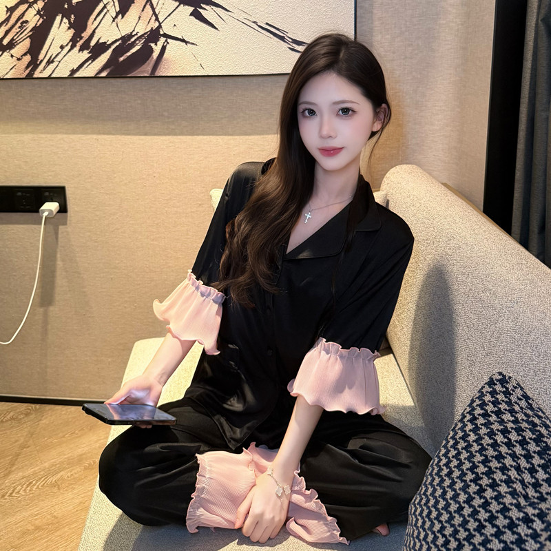 睡衣女款夏季2026新款冰丝短袖长裤高级感少女漂亮时尚家居服套装