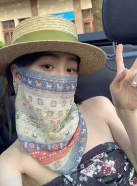 夏季女遮全脸冰丝防晒面罩口罩围脖套头护颈防晒脖套遮阳面纱骑行