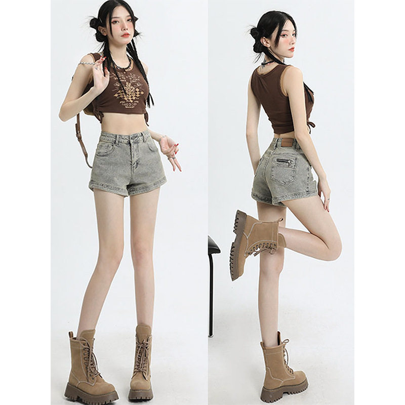 高腰牛仔超短裤女夏季2025年新款显瘦a字设计感美式辣妹热裤薄款