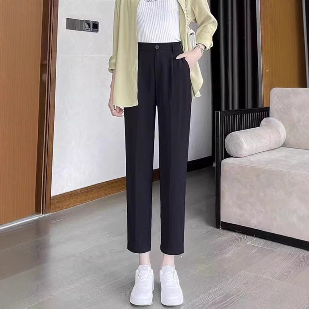西装裤女春秋九分小脚休闲裤黑色小个子高腰显瘦直筒烟管哈伦西裤