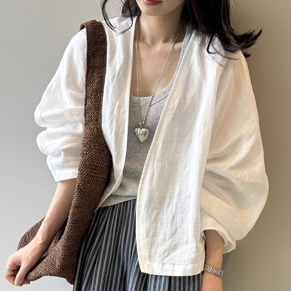 高级感苎麻开衫外套女2025年夏季新款法式轻奢防晒衫长袖衬衫上衣