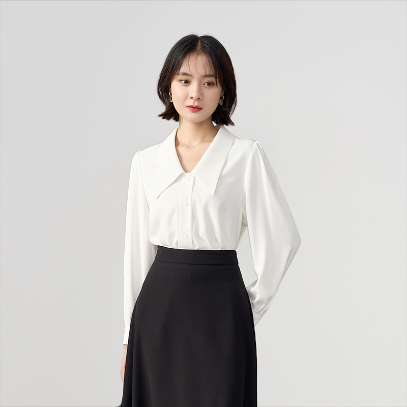 伯德小姐白色v领长袖衬衫女西装通勤上衣职业装面试套装正装衬衣