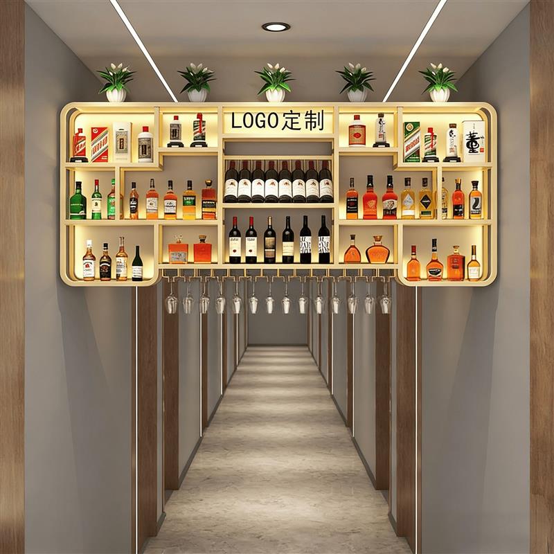 餐厅壁挂一体酒柜展示柜店铺简约墙上红酒架子酒吧发光酒架展示架