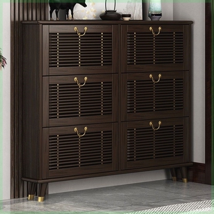 鞋柜纯实木纯实木超薄鞋柜家用门口翻斗式轻奢现代新中式橡木2024