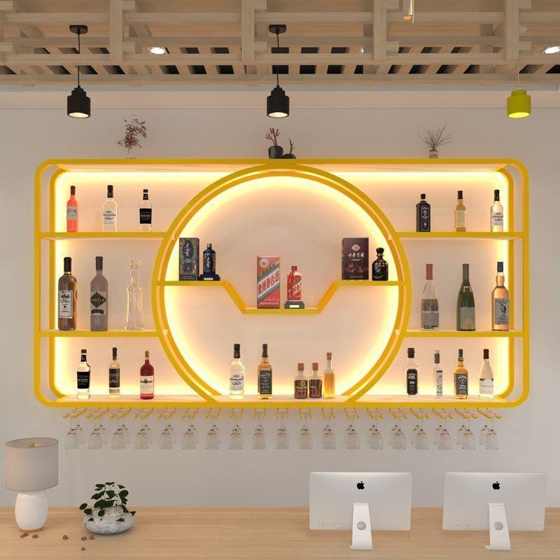 酒吧墙上置物架壁挂家用客厅餐厅创意悬挂红酒柜铁艺挂墙展示架子