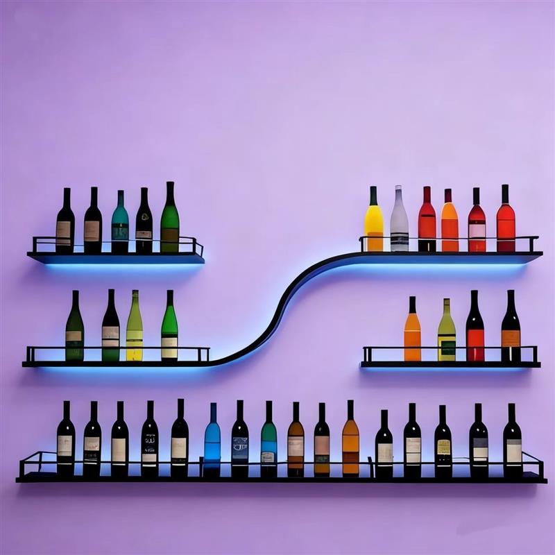 新款工业风发光酒架酒吧壁挂酒柜墙上壁挂式挂墙置物架铁艺展示架