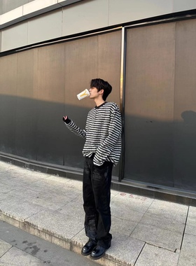 August rain条纹vibe简约cleanfit情侣毛衣 可搭配勋章多种玩法