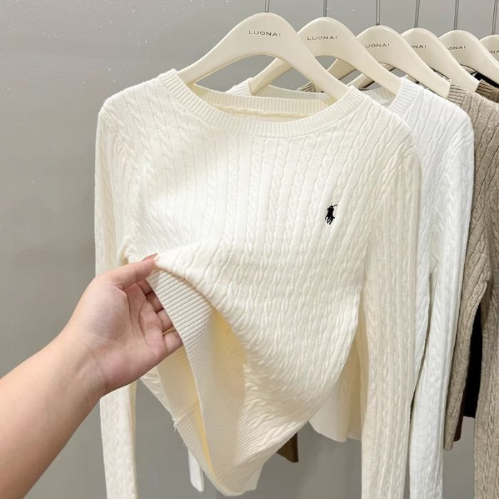 韩版刺绣圆领羊绒衫女长袖