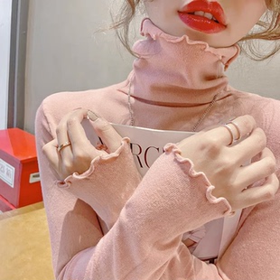 木耳边高领针织衫女秋冬季新款修身显瘦打底衫内搭温柔风毛衣上衣