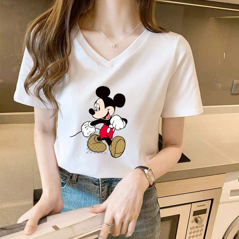 纯棉短袖t恤女士2025夏新款休闲时尚洋气小衫短款上衣V领减龄半袖