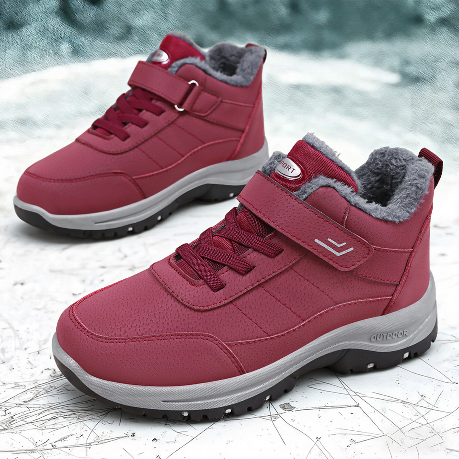 鞋子棉鞋女冬外穿跨境TEMU大码加绒鞋魔术贴款雪地靴男女同款棉靴