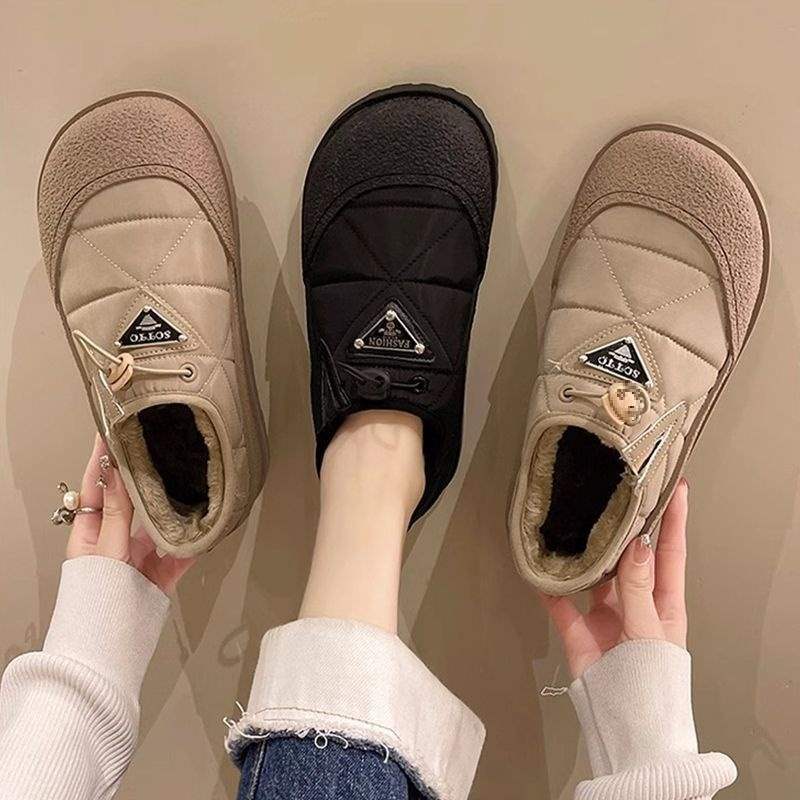 乐福鞋女2025新款秋冬加绒棉鞋厚底一脚蹬休闲懒人鞋羽绒勃肯鞋女
