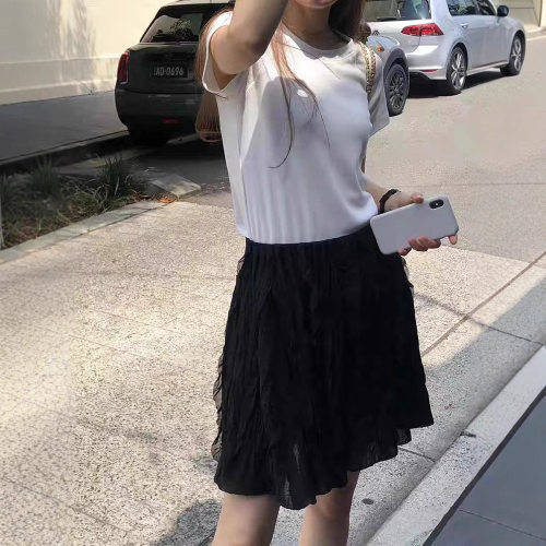 ounce现H26夏韩国东大门简约纯色百搭休闲褶皱显瘦褶皱半身裙短裙