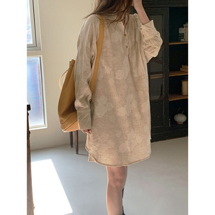 2025春季新款韩国东大门宽松休闲长袖花朵衬衫式秀款连衣裙短裙女