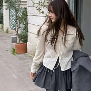 The Barnnet现H25秋款韩国东大门甜美花边镂空针织毛衣开衫外套女