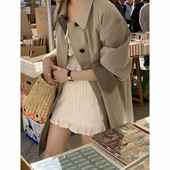 The Barnnet现H26春款 韩国东大门两面穿毛呢外套单排扣风衣大衣女