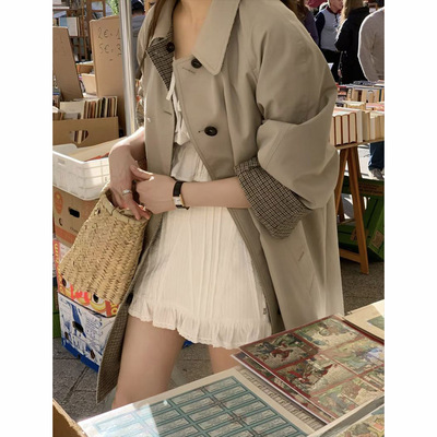 单排扣毛呢外套风衣大衣两面穿韩