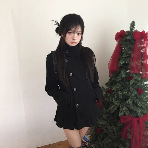 韩系气质羊毛毛呢立领显瘦外套女