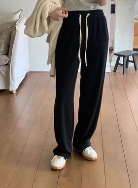 jinsim现H25夏款韩国东大门纯色显瘦垂坠感松紧腰直筒裤阔腿长裤