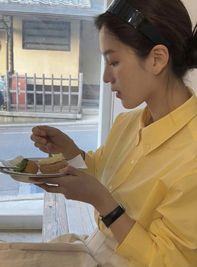 ged现H25春夏款韩国东大门纯色百搭宽松休闲单排扣刺绣衬衫上衣女