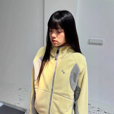 cavish撞色摇粒绒连帽卫衣外套女