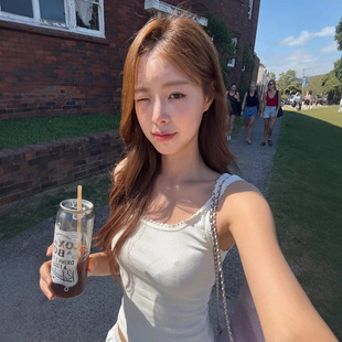 蕾丝拼接露脐吊带背心女 韩国东大门纯棉修身 The Barnnet现H25夏款