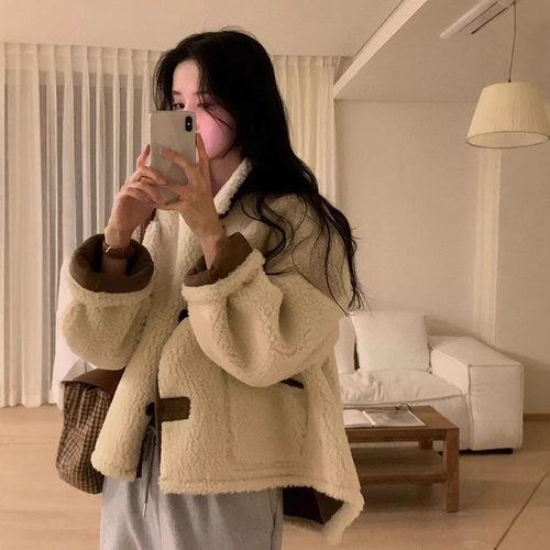 宽松休闲羊毛外套大衣OBJET韩版