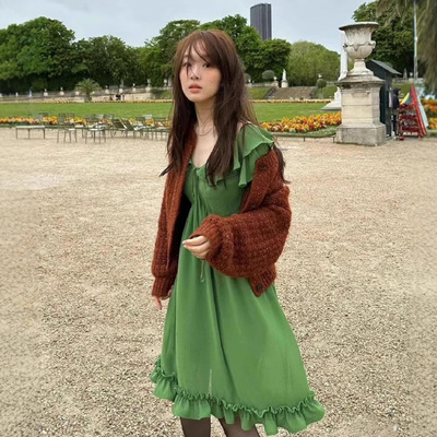 韩国fletta露背荷叶边系带连衣裙