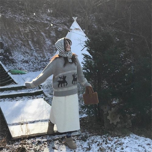 sienne韩系新款圣诞驯鹿提花毛衣