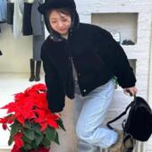 The Barnnet现H25冬款 韩国东大门黑色连帽拉链白鸭绒羽绒服外套女