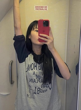 viaplain现货25夏款韩国东大门宽松休闲纯棉撞色印花长袖T袖上衣