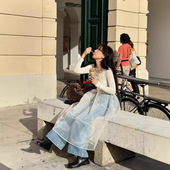 fletta现货2025春款 韩国东大门高级气质长款 蕾丝欧根纱背心连衣裙