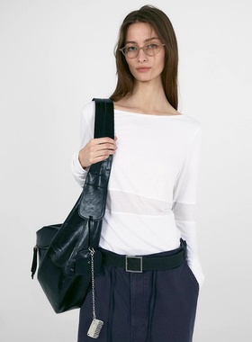 low classic现25秋款韩国东大门纯色拼接修身显瘦长袖圆领套头T恤