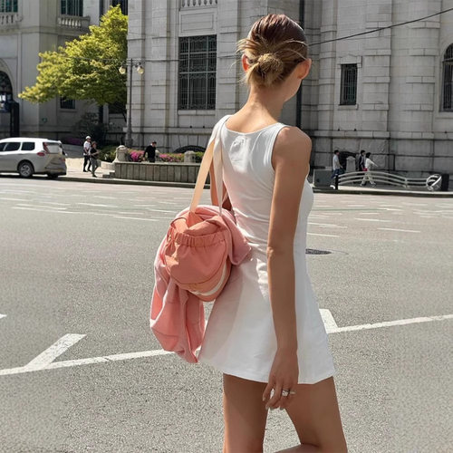 glowny现货26款韩国东大门法式无袖修身显瘦收腰纯色A字连衣裙女